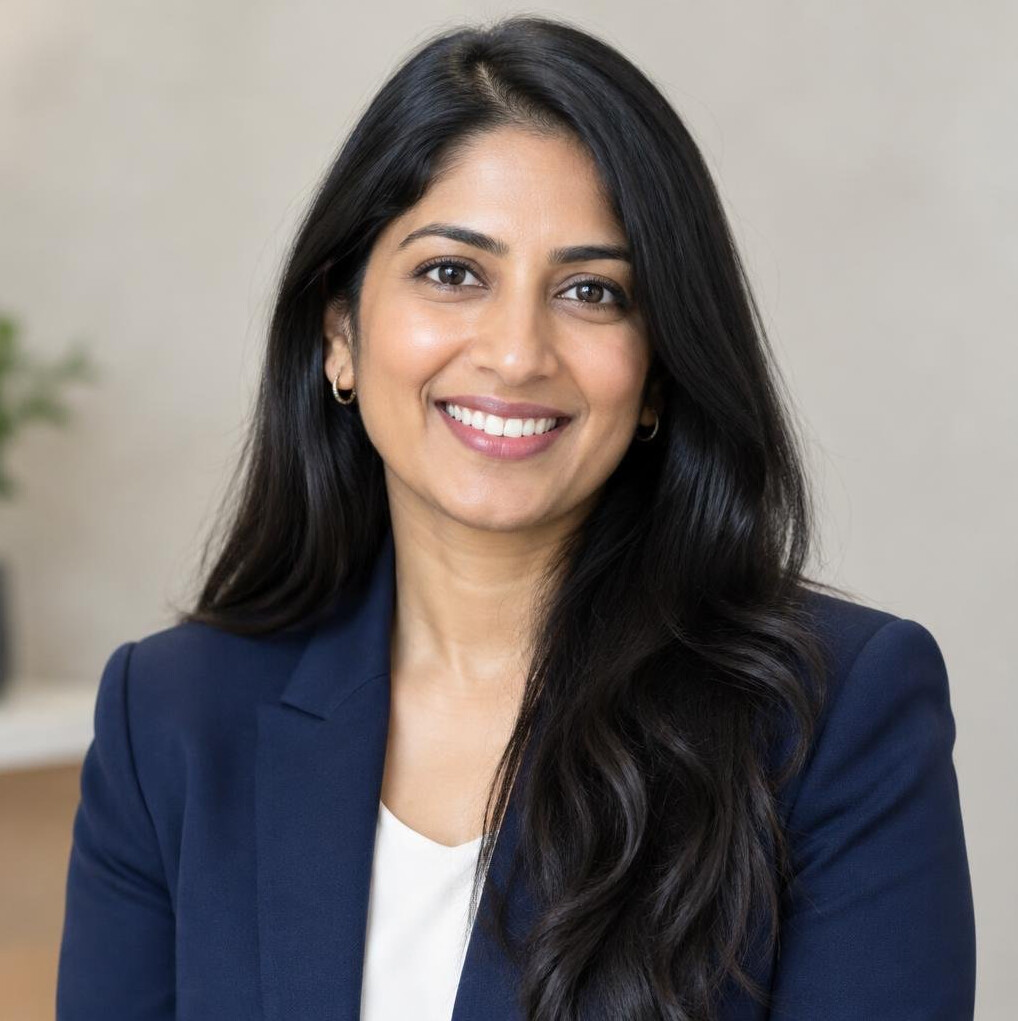 Portrait of a smiling woman with long dark hair